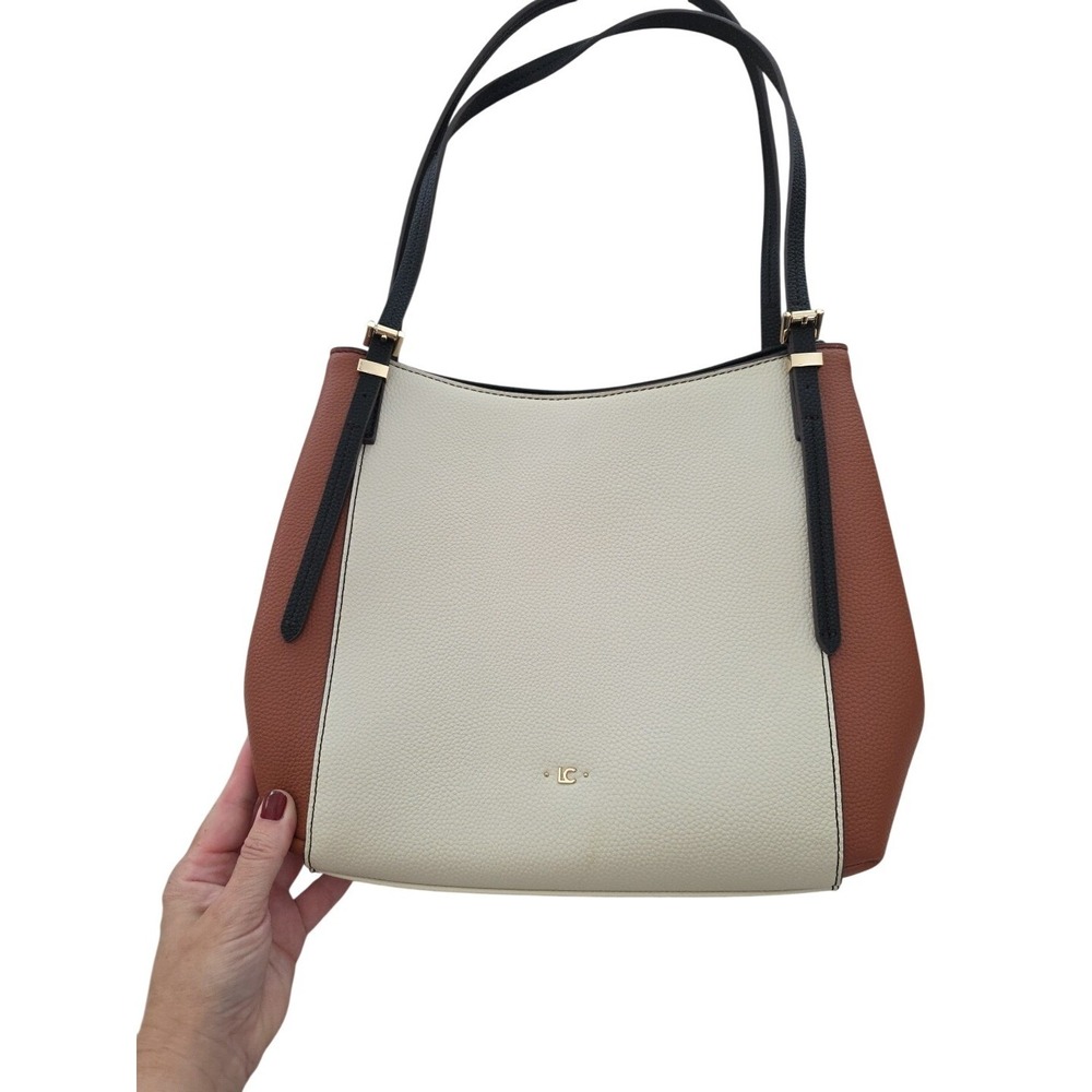 Liz Claiborne Stella 4 Poster Shoulder Bag Cream Brown Black Gold Quiet Luxury